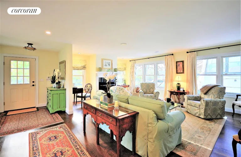 New York City Real Estate | View 10 Old Scallop Pond Road | Renovated Living Room with Fireplace | View 12
