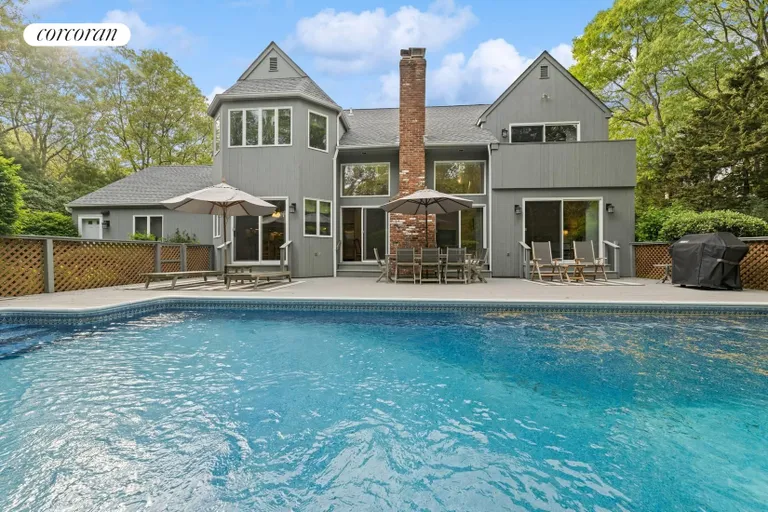 New York City Real Estate | View 7 Quogue Station Road | back w/pool | View 9