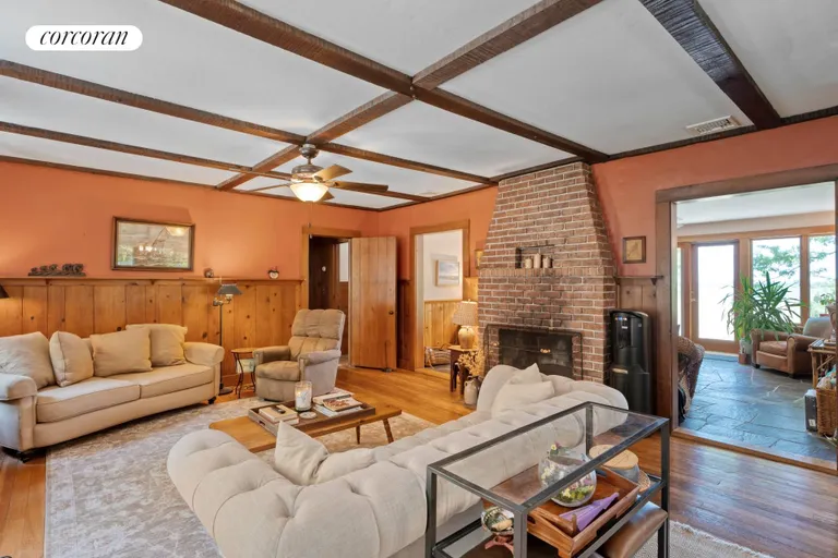 New York City Real Estate | View 4 Red Creek Road | Living Room with Wood-Burning Fireplace | View 7