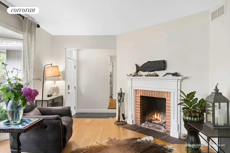New York City Real Estate | View 8 Johnson Drive | Living room -virtually enhanced w/ fire | View 4