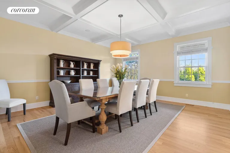 New York City Real Estate | View 15 Bridle Path | Dining Room with Coffered Ceilings | View 8