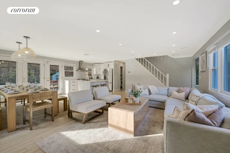 The Hamptons Real Estate | View 36 Charla Drive | Living Room, Dining Room, & Kitchen | View 6