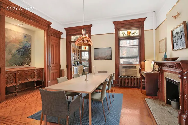 New York City Real Estate | View 260 Garfield Place, TRIPLEX | Formal dining room with decorative fireplace | View 2