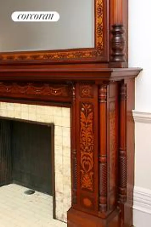 New York City Real Estate | View 854 President Street | Fireplace mantel detail with mother-of-pearl inlay | View 9