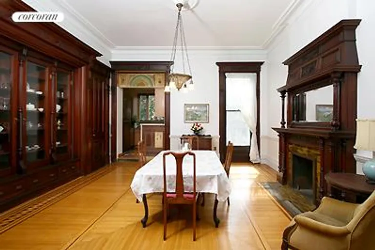 New York City Real Estate | View 854 President Street | Formal dining room with mahogany glass front cabin | View 10