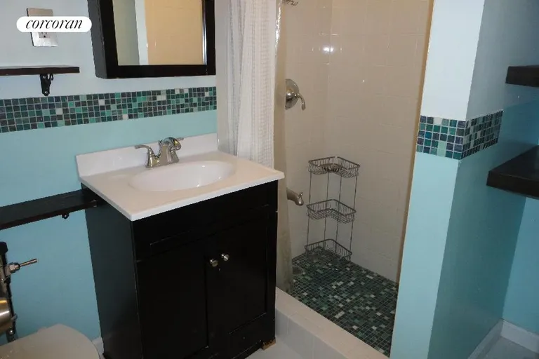 New York City Real Estate | View 122 Ashland Place, 6K | Bathroom Spa like shower and linen shelves | View 10