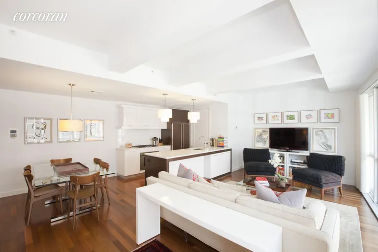 New York City Real Estate | View 125 North 10th Street, N2B | Large Living Dining Area with high beamed ceilings | View 3