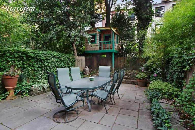 New York City Real Estate | View 158 West 92nd Street | Backyard with treehouse | View 12