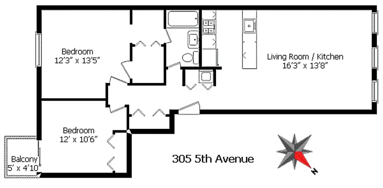 305 5th Avenue, 2B | floorplan | View 5