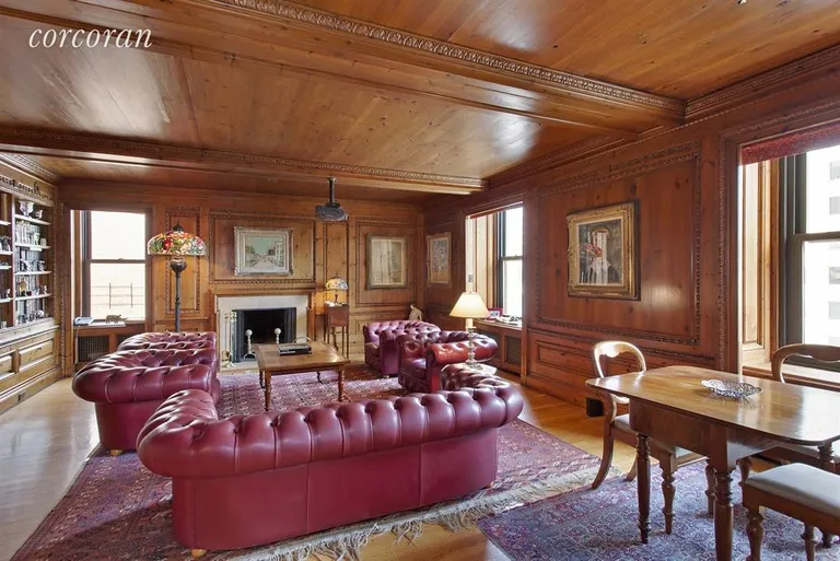 New York City Real Estate | View 898 Park Avenue, PH | Original prewar Oak Paneled Library with WBFP | View 3
