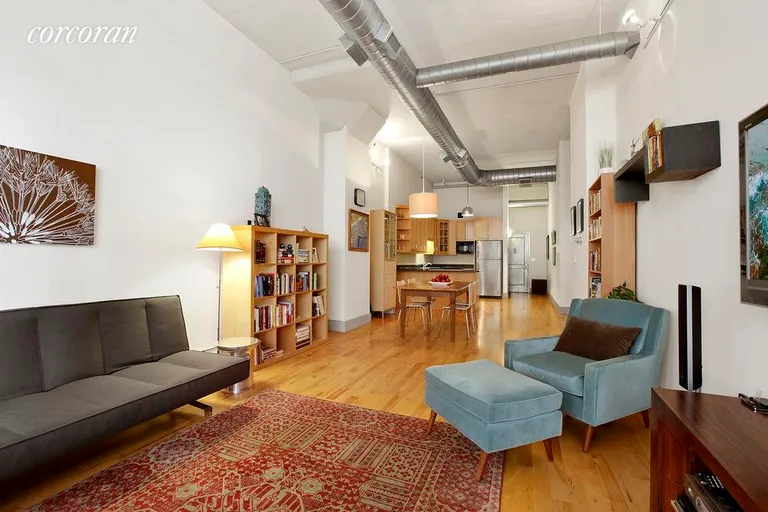 New York City Real Estate | View 535 Dean Street, 118 | Lofty Open Kitchen/Dining/Living Space | View 2