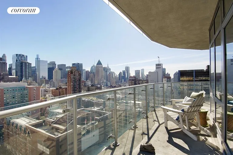 New York City Real Estate | View 555 West 59th Street, 28C | Wrap around balcony w/ open skyline & river views | View 5