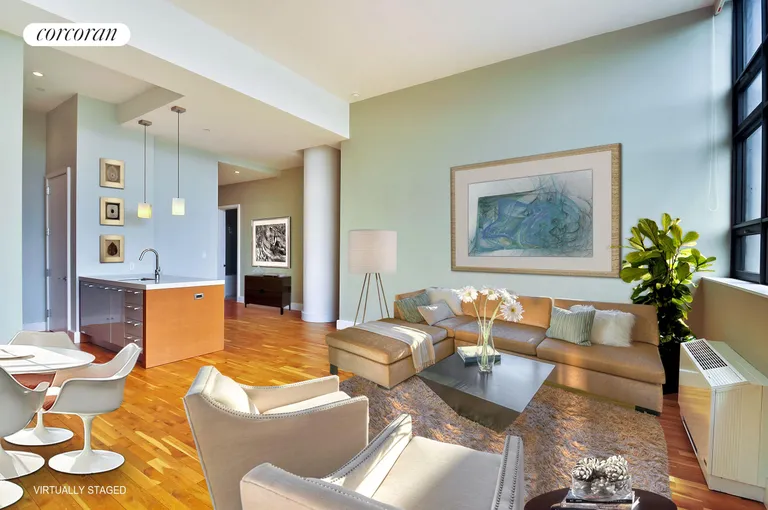 New York City Real Estate | View 360 Furman Street, 609 | Living Room Virtually Staged | View 9