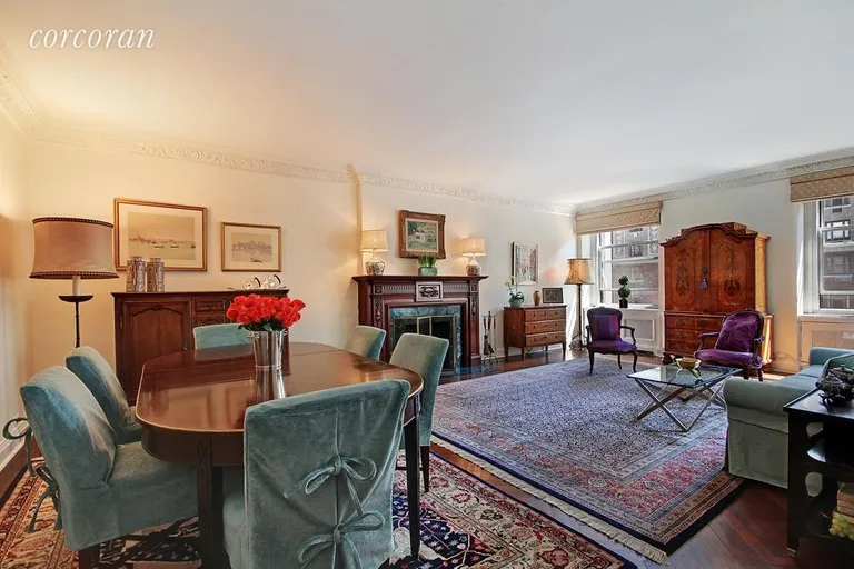 New York City Real Estate | View 1040 Park Avenue, 9HJ | Spacious Living Room with WBFP | View 2