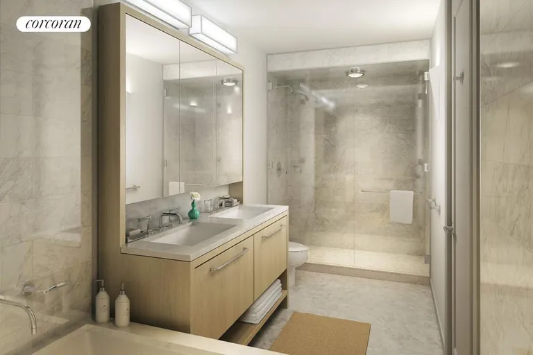 New York City Real Estate | View 101 West 87th Street, 606 | Master bathroom with Calacatta marble | View 2