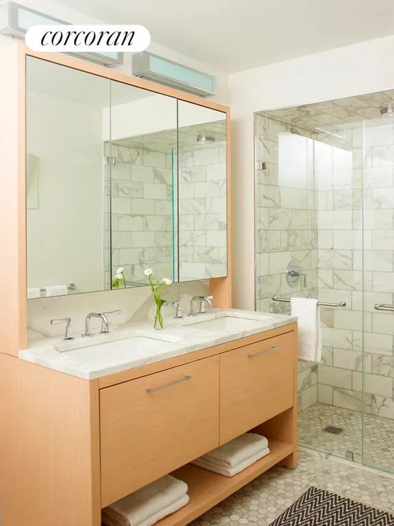 New York City Real Estate | View 101 West 87th Street, 707 | Master Bathroom with Calacatta Marble finishes | View 2