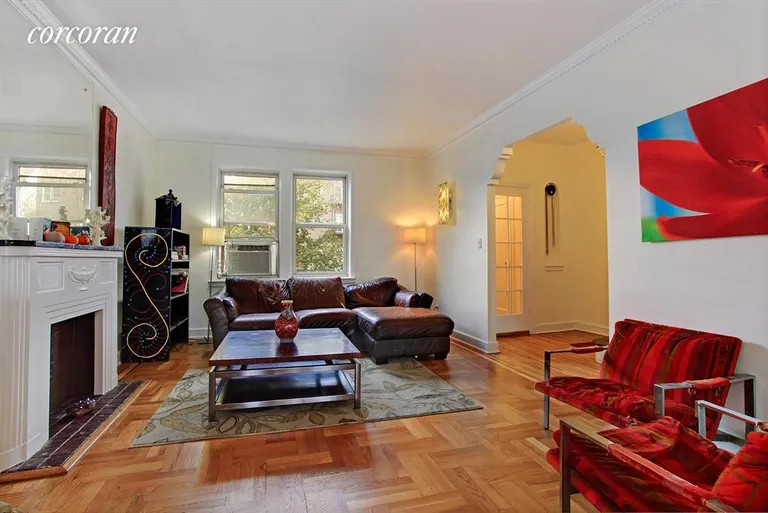 New York City Real Estate | View 72 Terrace Place | Living Room with Decorative Fireplace | View 2