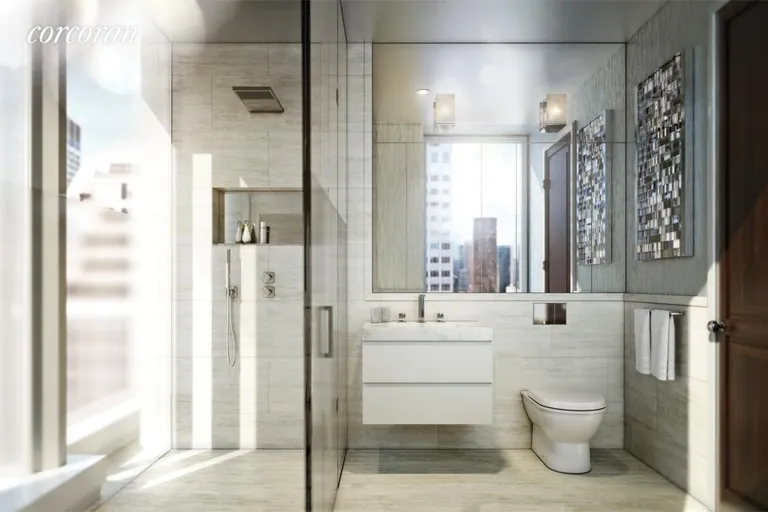 New York City Real Estate | View West 53rd Street, 23C | Secondary bath with Siberian white marble | View 3