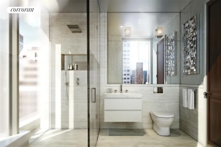 New York City Real Estate | View 20 West 53rd Street, 26B | Secondary bath with Siberian white marble | View 4
