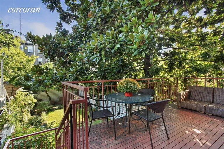 New York City Real Estate | View 102 Douglass Street | Lg. deck with lovely magnolia  overlooking garden | View 9