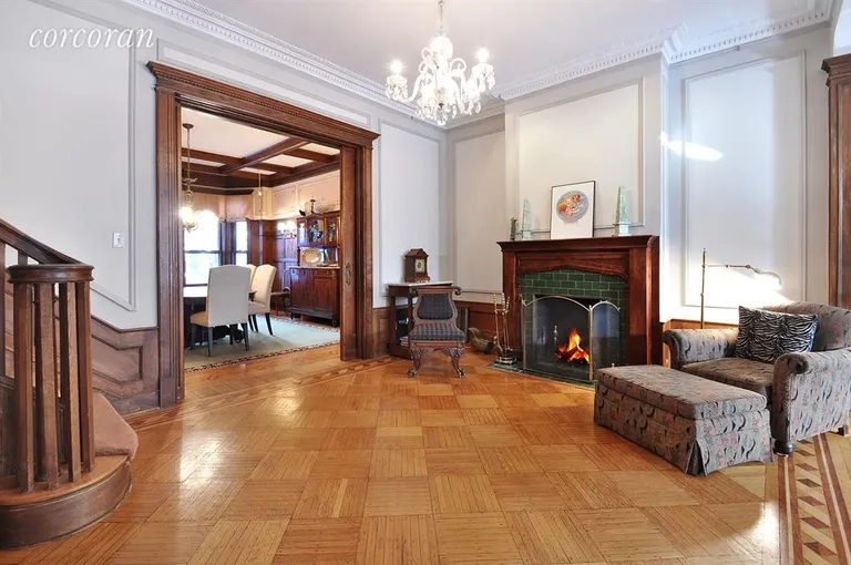 New York City Real Estate | View 619 3rd Street | Middle parlor with working fireplace | View 2