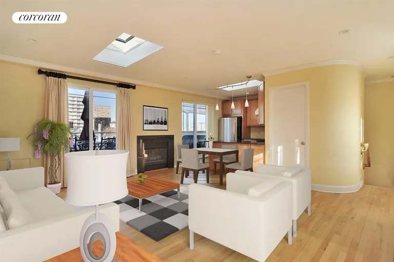 New York City Real Estate | View 1-84 Beach 101st Street, 2C | Living Room with Skylights and Open Chef's Kitchen | View 3
