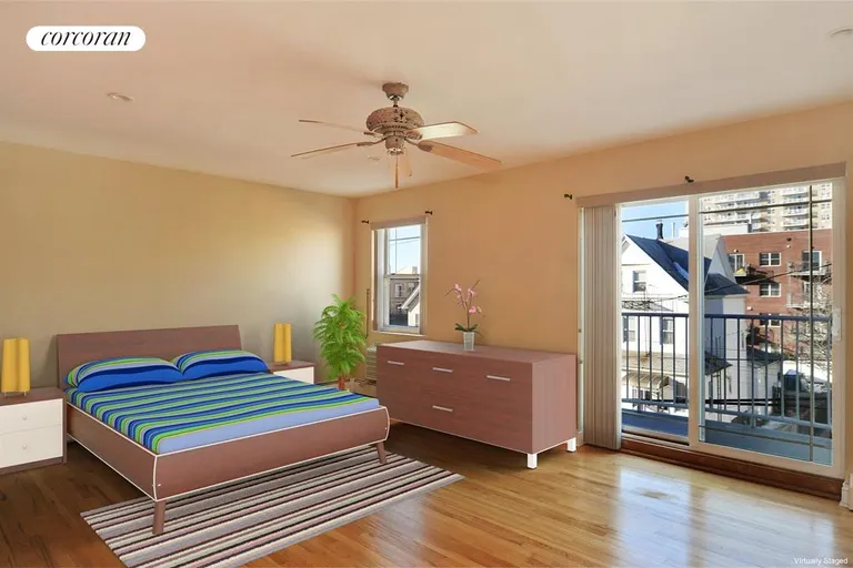 New York City Real Estate | View 1-84 Beach 101st Street, 2C | Master Bedroom with Balcony | View 6