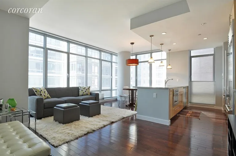 New York City Real Estate | View 1 NORTHSIDE PIERS, 3B | Kitchen / Living Room | View 7