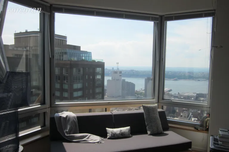 New York City Real Estate | View 301 West 57th Street, 44E | Hudson River View from Living Room | View 2