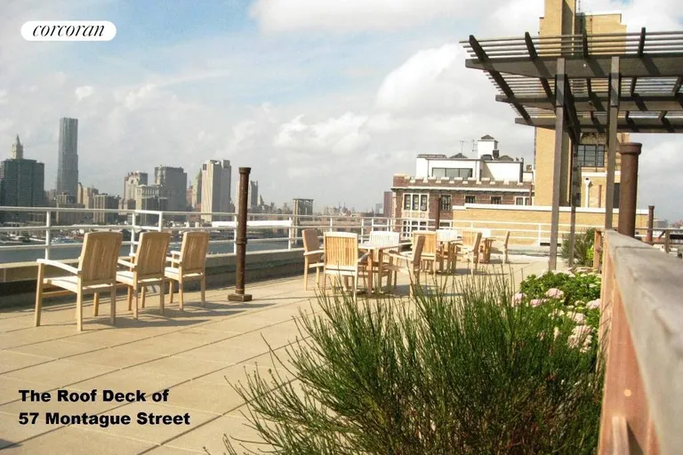 New York City Real Estate | View 57 Montague Street, 7K | Roof Deck with City and Harbor views | View 5