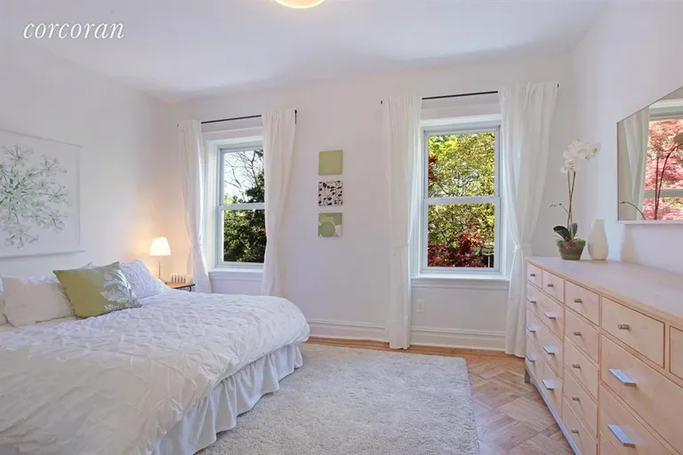 New York City Real Estate | View 151 Seeley Street | Master bedroom overlooks Japanese maple | View 5