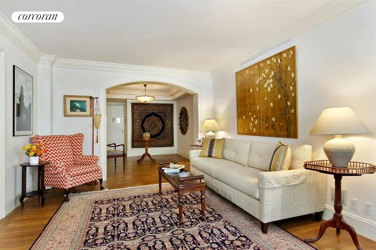 New York City Real Estate | View 1025 Fifth Avenue, 4AS | Arched foyer opens to magnificent living room | View 3