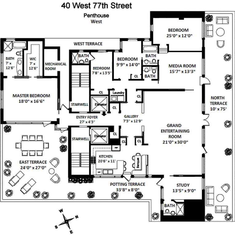 40 West 77th Street, PHW | floorplan | View 9