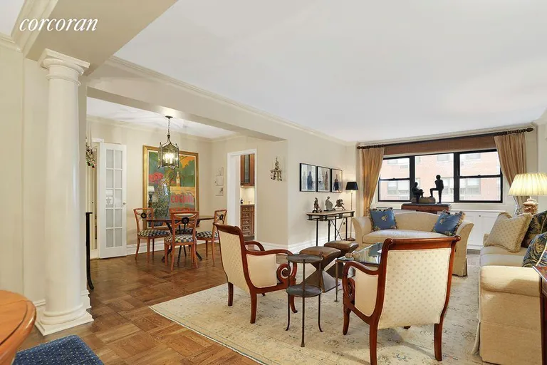 New York City Real Estate | View 181 East 73rd Street, 9F | Living Room (faces So.) and Dining Area | View 2