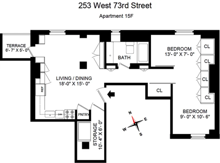 253 West 73rd Street, 15F | floorplan | View 5