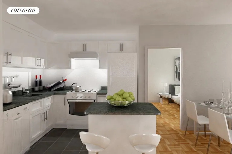 New York City Real Estate | View 218 Myrtle Avenue, 9I | Open kitchen concept with center island  | View 2