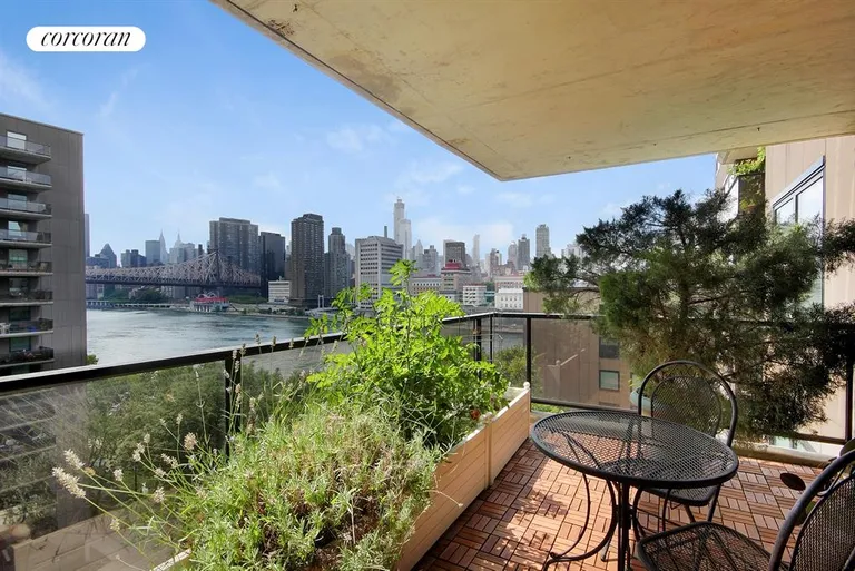 New York City Real Estate | View 531 Main Street, 1012 | Terrace with East River, Bridge , Skyline views | View 5