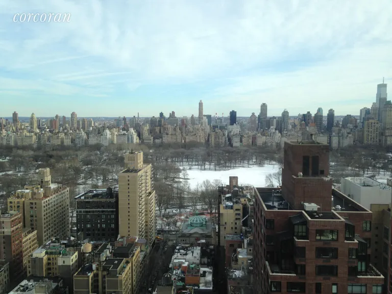 New York City Real Estate | View 111 West 67th Street, 41F | Facing Central Park (Living Room View) | View 3