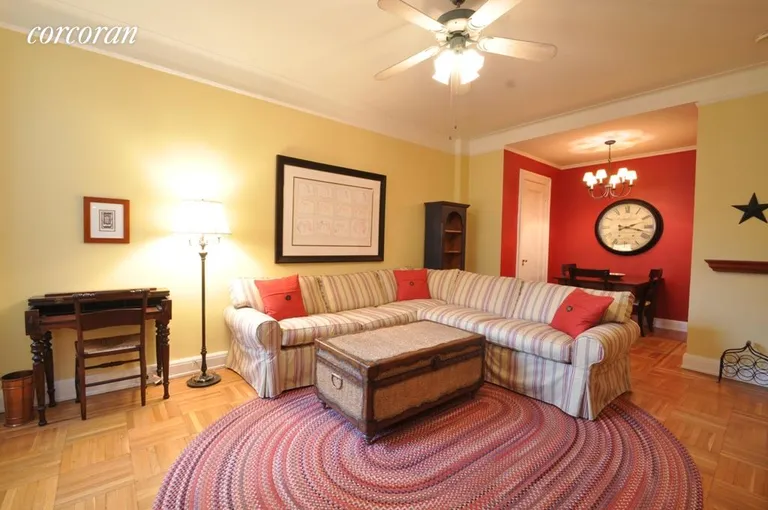 New York City Real Estate | View 590 West End Avenue, 12G | Living room and dining alcove
 | View 2