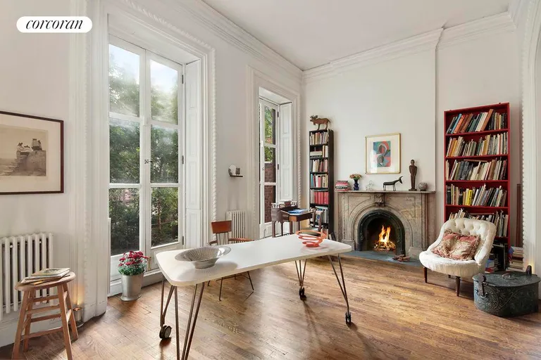 New York City Real Estate | View 66 Morton Street | Back Parlor/Study with Southern Garden Views | View 3