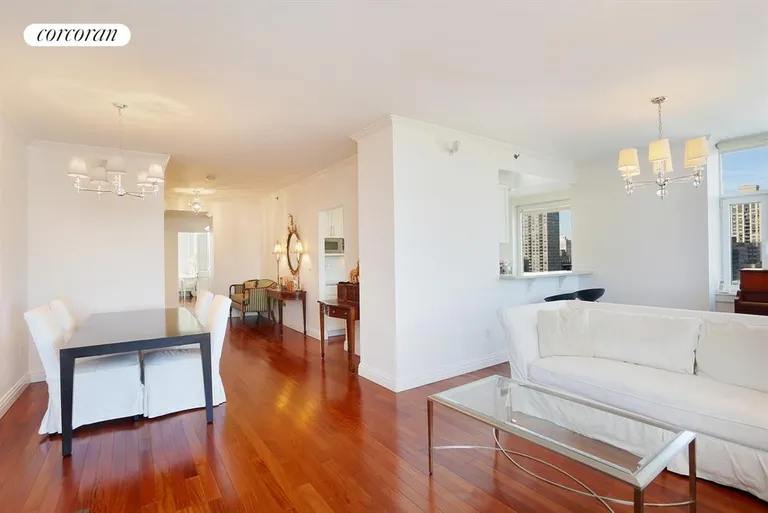New York City Real Estate | View 404 East 76th Street, 20A | Living/Dining Room, plus center foyer | View 3