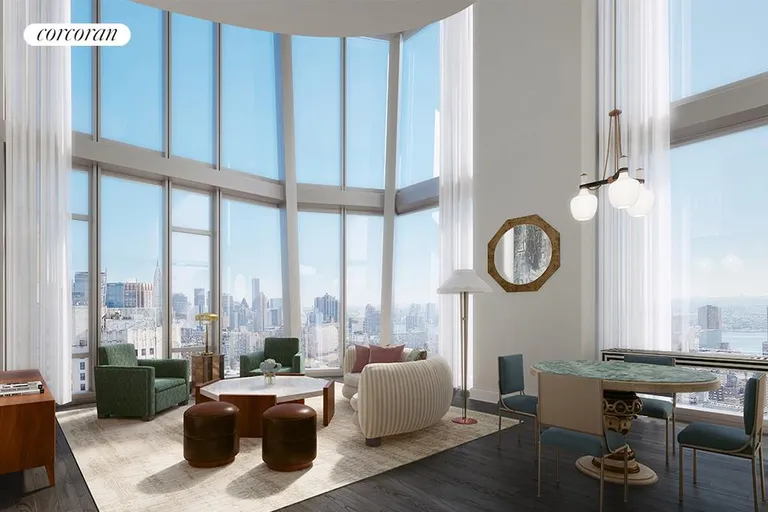 New York City Real Estate | View 45 East 22nd Street, 40B | Double height living room with dramatic views | View 5