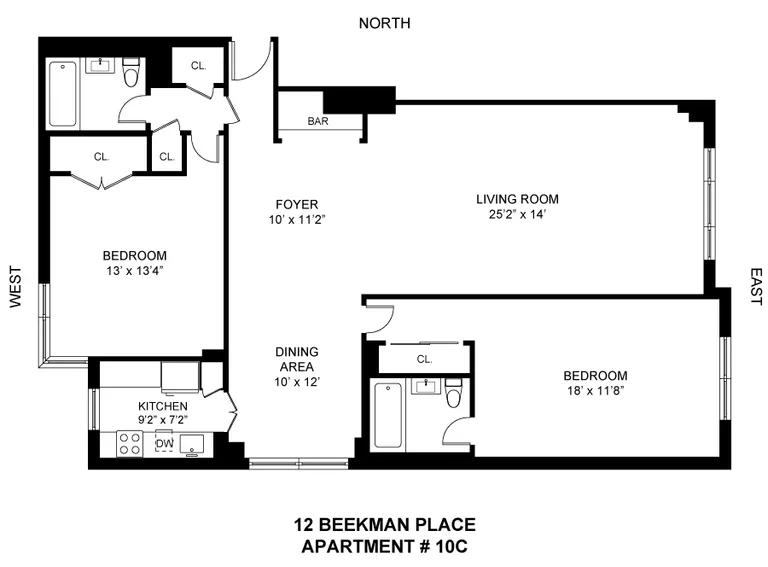 12 Beekman Place, 10C | floorplan | View 6