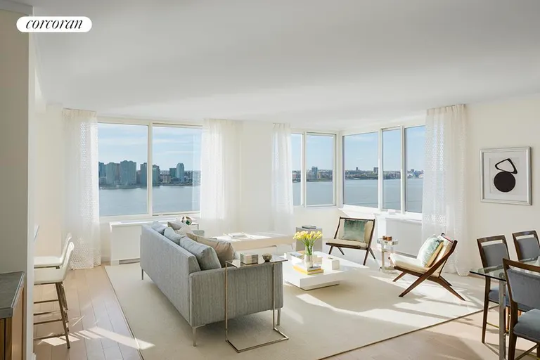 New York City Real Estate | View 212 Warren Street, 22G | Helicopter views of the Hudson River  | View 2