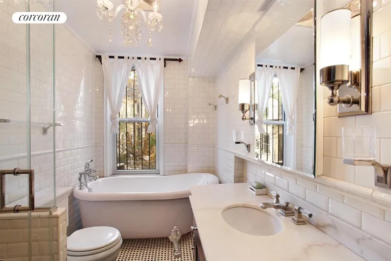 New York City Real Estate | View 158 Washington Park | Tiled bath with claw foot tub and stand up shower | View 7
