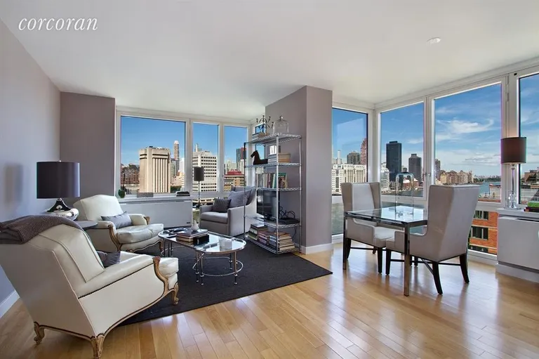 New York City Real Estate | View 415 Main Street, 15G | Living Room | View 2
