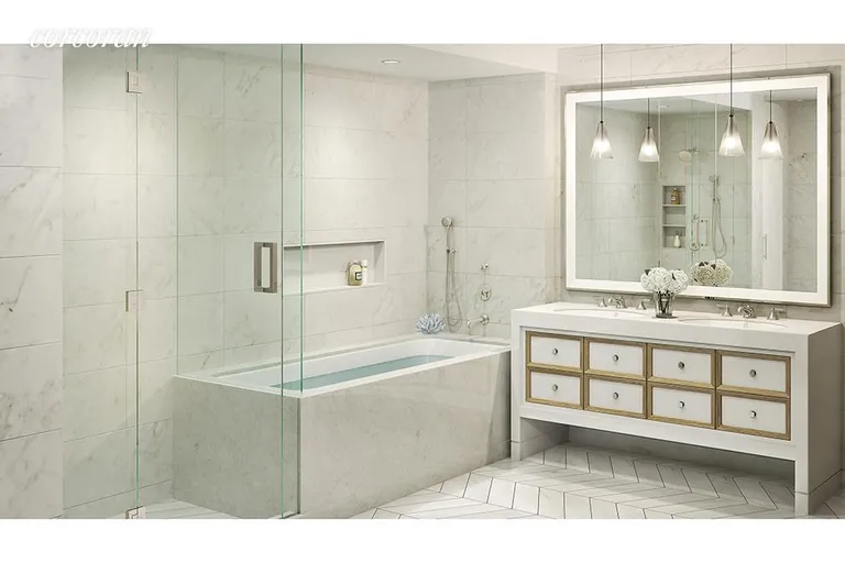 New York City Real Estate | View 212 Warren Street, 15S | Marble Bath with Waterworks Fittings | View 2