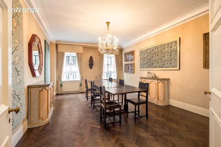New York City Real Estate | View 145 Central Park West, 7E | Large, airy dining room with herringbone floors  | View 2