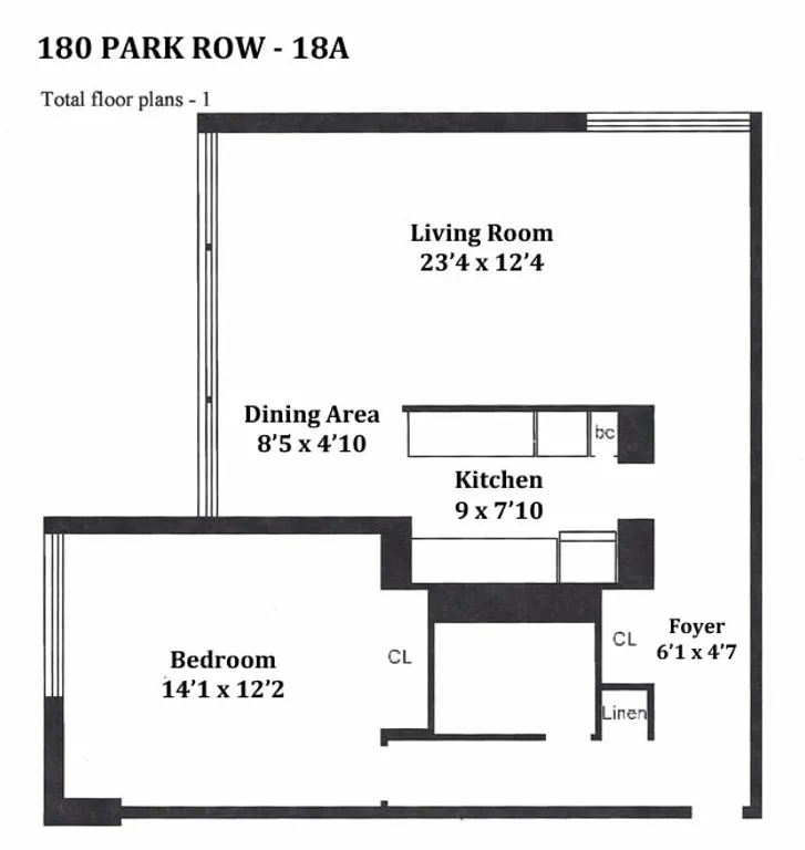180 Park Row, 18A | floorplan | View 1