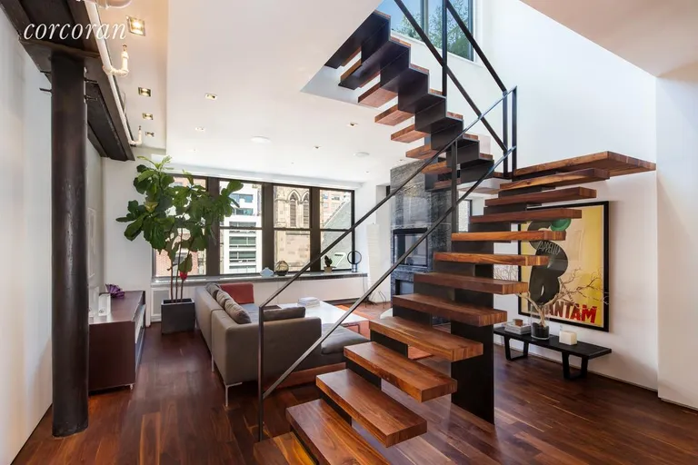 New York City Real Estate | View 345 West 13th Street, PH6B | Floating Staircase with Skylight | View 3